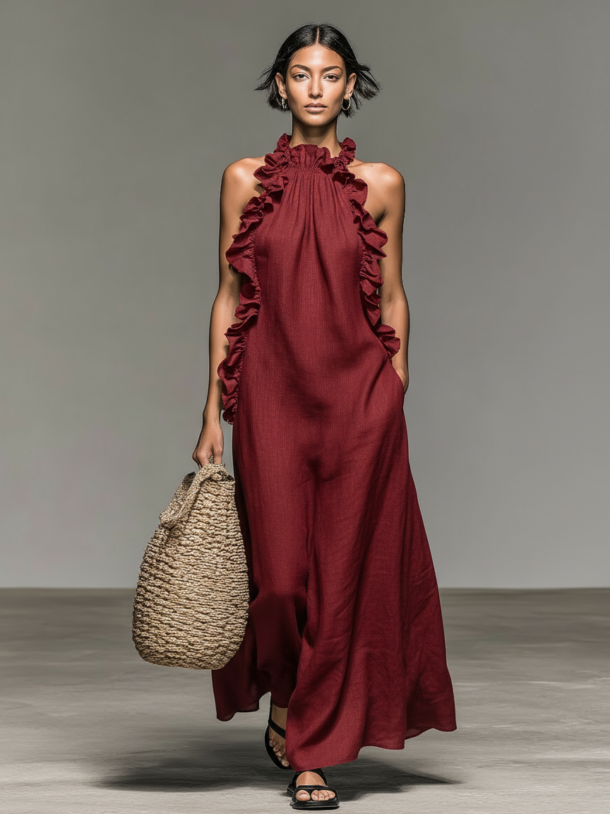 Ophelia | Linen Halter Maxi Dress