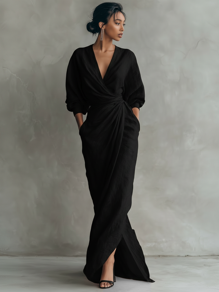 Ophelia | Linen Blend Wrap Maxi Dress