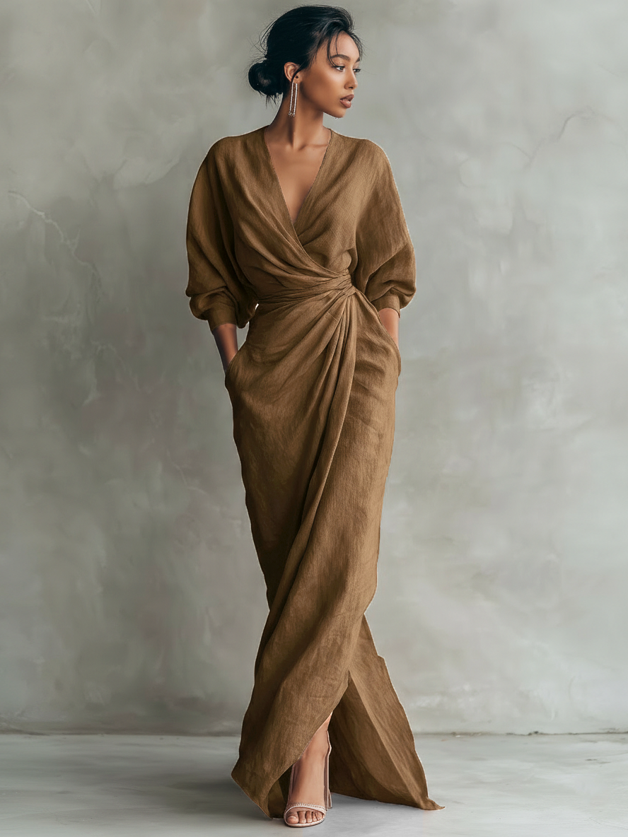 Ophelia | Linen Blend Wrap Maxi Dress