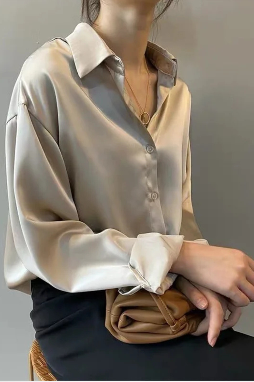Elara | Luxe Satin Button Down Shirt