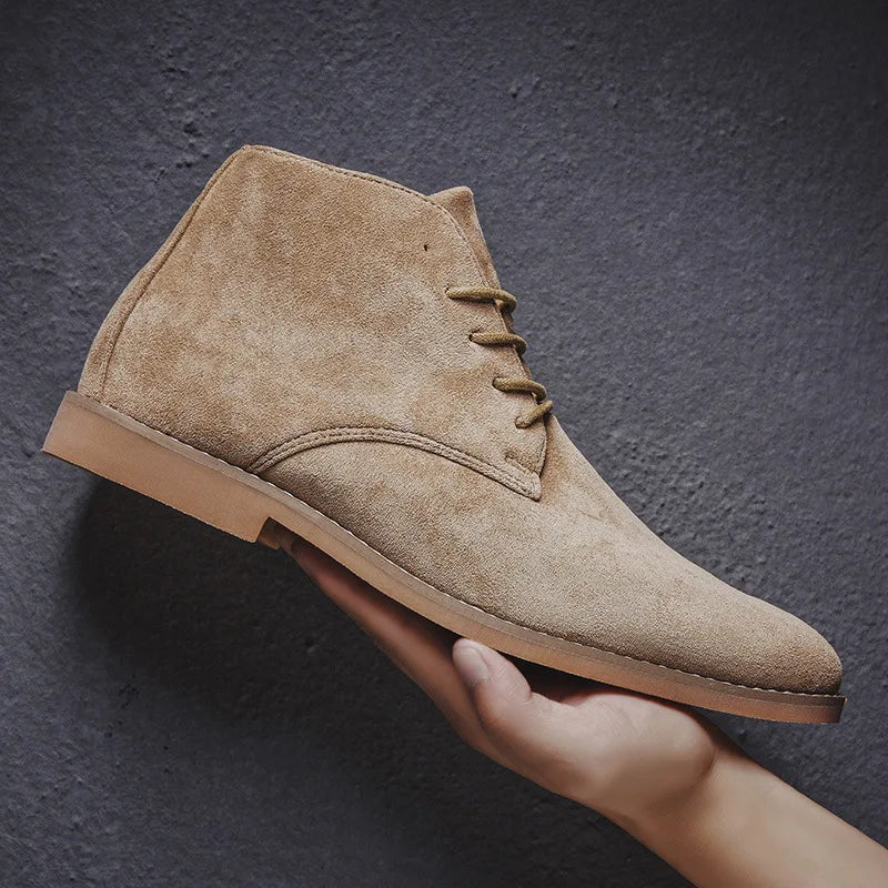 Men's Classic Leather Ankle Boots with Stitched Detailing and Lace Closure
