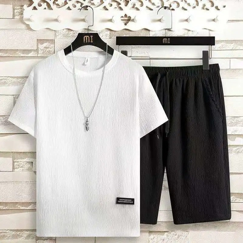 Naveen | Men's Casual Crinkle Texture T-Shirt & Shorts Set