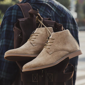 Men's Classic Leather Ankle Boots with Stitched Detailing and Lace Closure