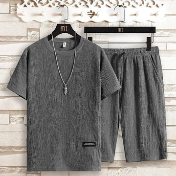 Naveen | Men's Casual Crinkle Texture T-Shirt & Shorts Set