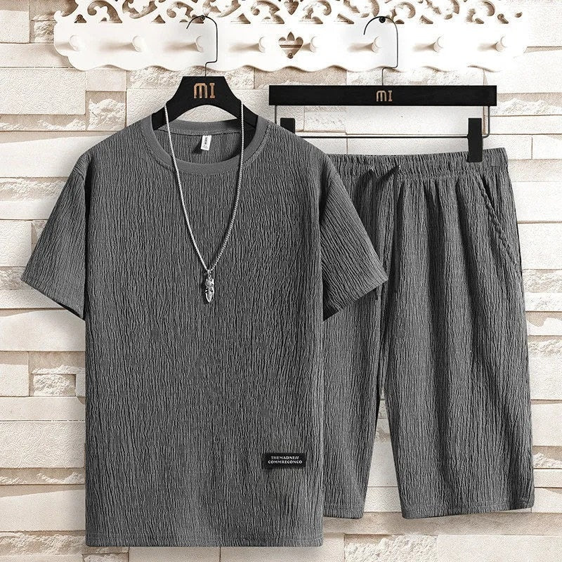 Naveen | Men's Casual Crinkle Texture T-Shirt & Shorts Set