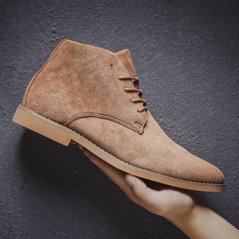 Men's Classic Leather Ankle Boots with Stitched Detailing and Lace Closure
