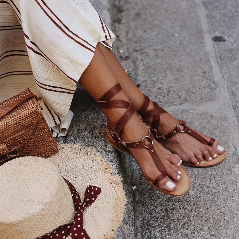 Calista | Elegant Snake Print Gladiator Comfortable Sandals