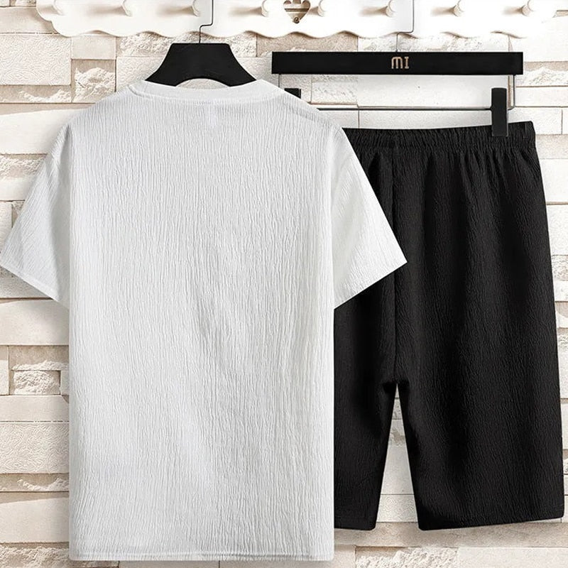 Naveen | Men's Casual Crinkle Texture T-Shirt & Shorts Set