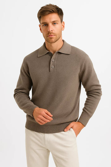 Men's Classic Knit Polo Sweater - Structured Collar and Cotton Blend Construction