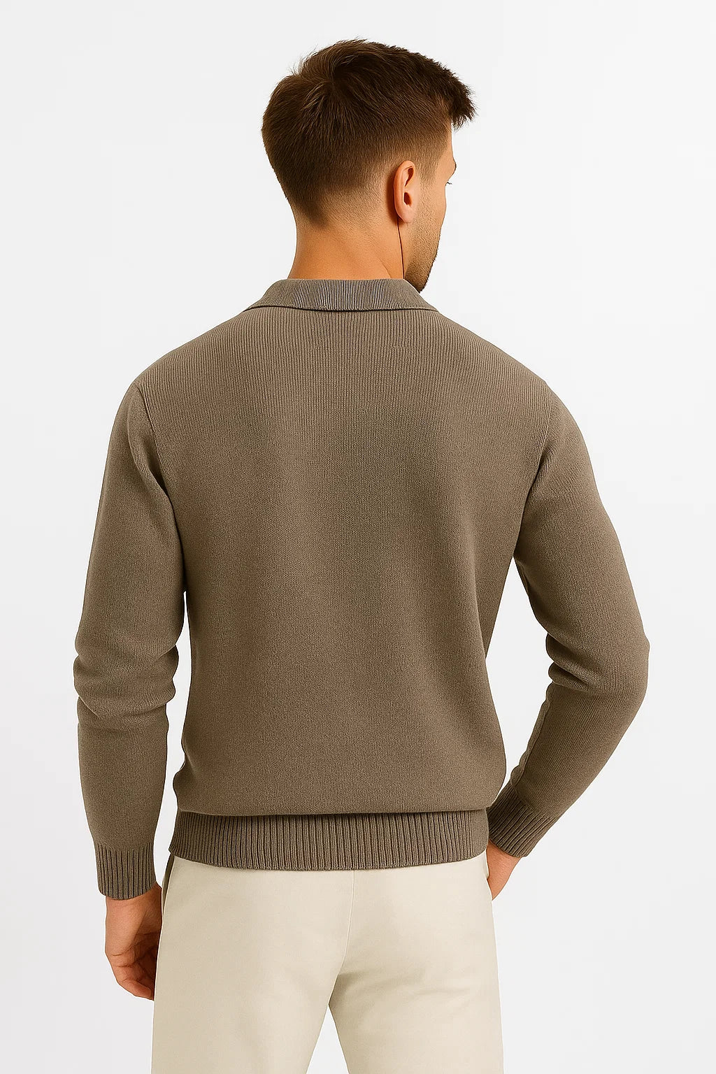 Men's Classic Knit Polo Sweater - Structured Collar and Cotton Blend Construction