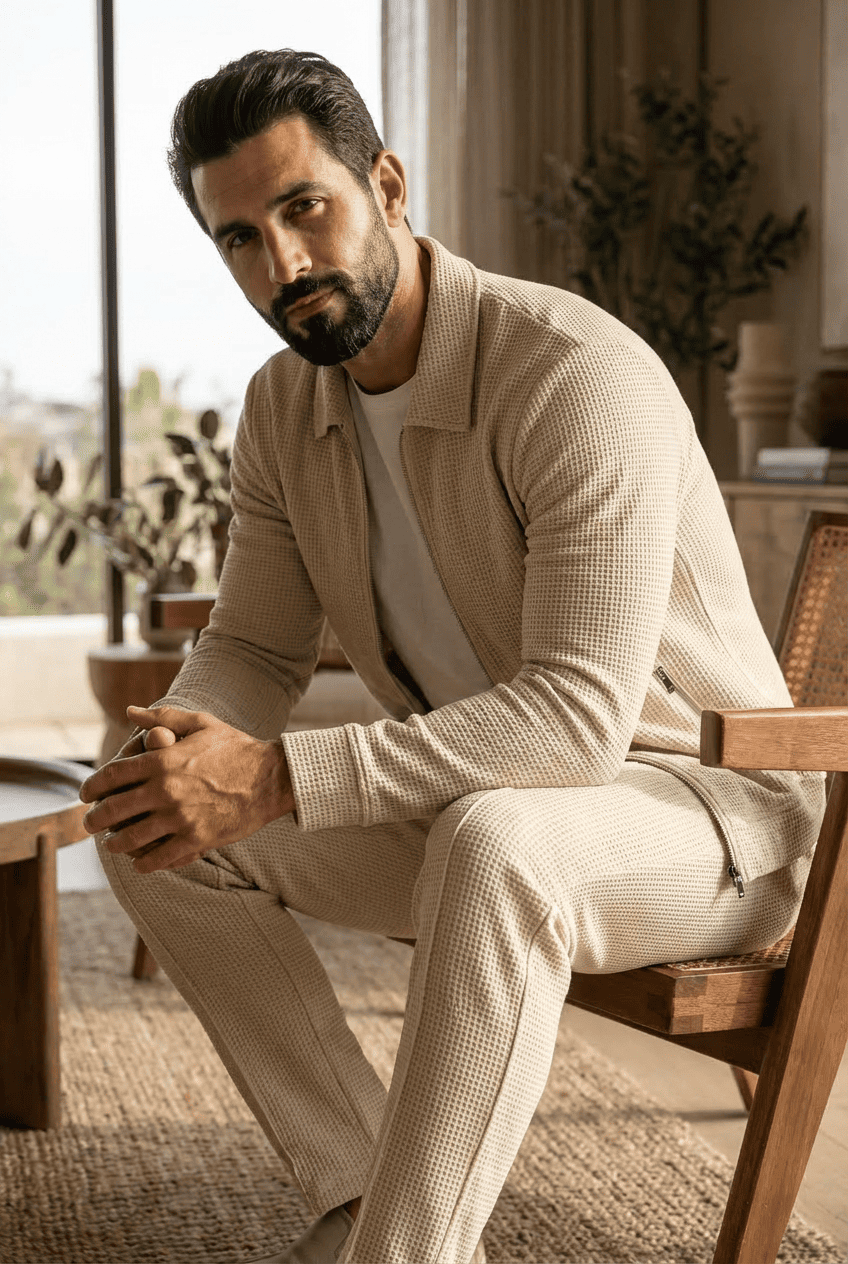 Kieran | Men's Casual Waffle Knit Two Piece Set