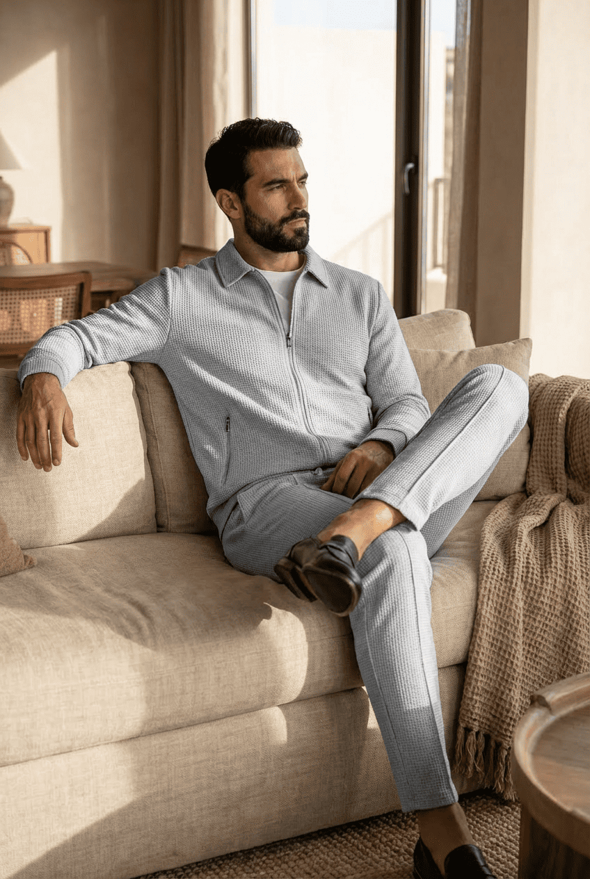 Kieran | Men's Casual Waffle Knit Two Piece Set