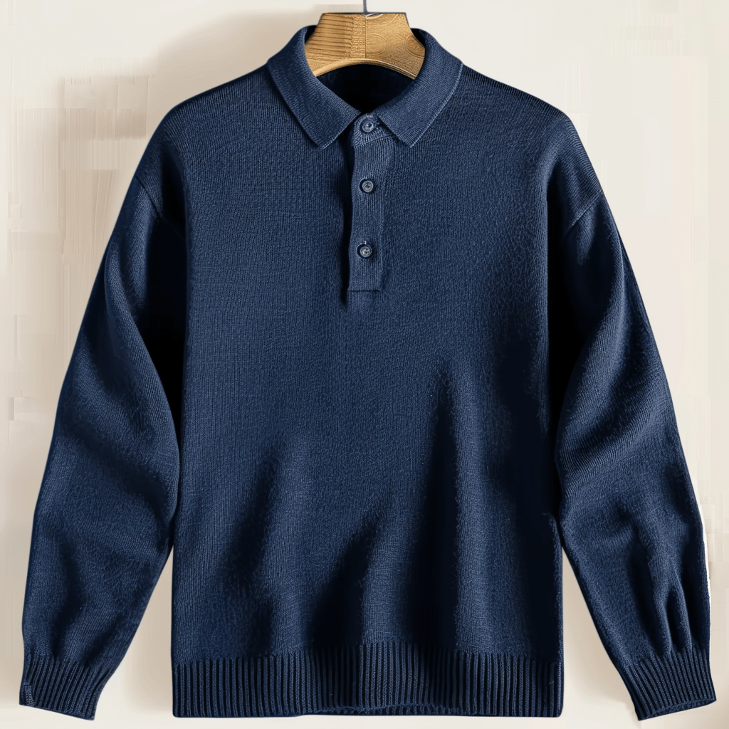 Men's Sophisticated Polo Knit Sweater with Classic Collar and Long Sleeves