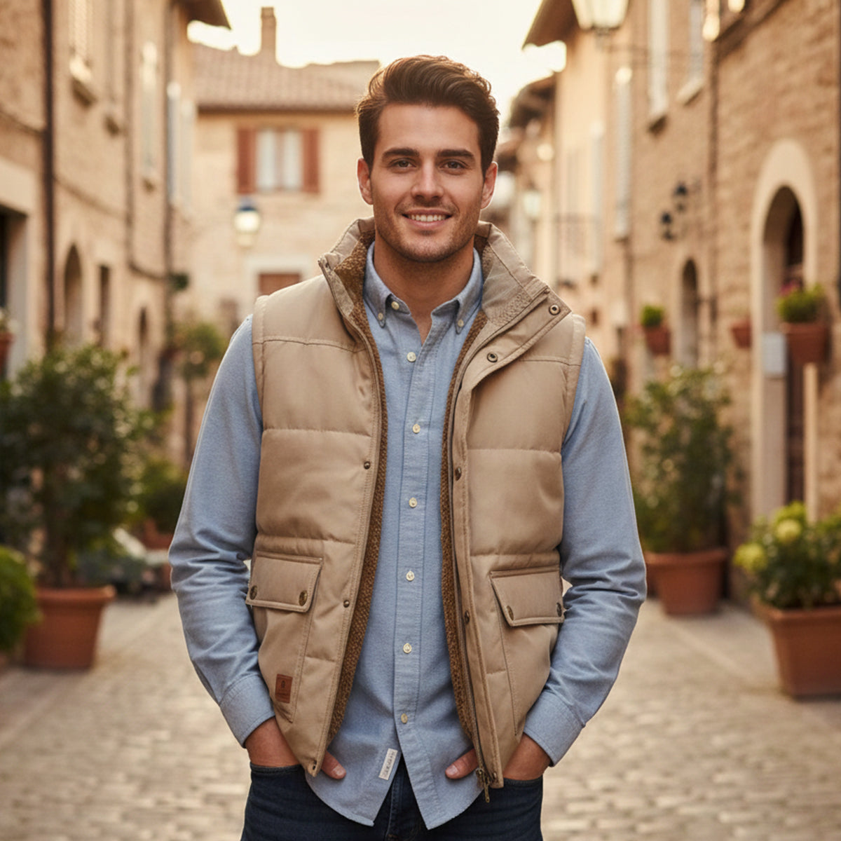 Men’s Insulated Winter Vest with High Neck and Button Front