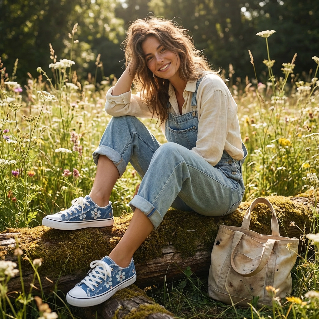 Primrose | Casual Floral Embroidered Denim Sneakers