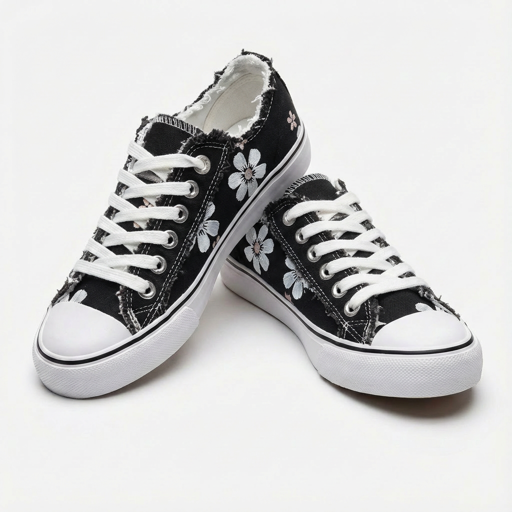 Primrose | Casual Floral Embroidered Denim Sneakers