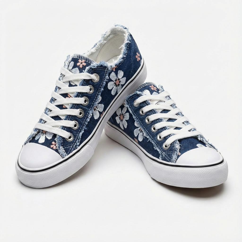 Primrose | Casual Floral Embroidered Denim Sneakers