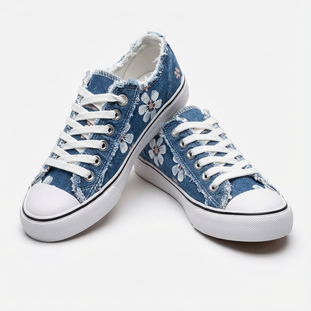 Primrose | Casual Floral Embroidered Denim Sneakers