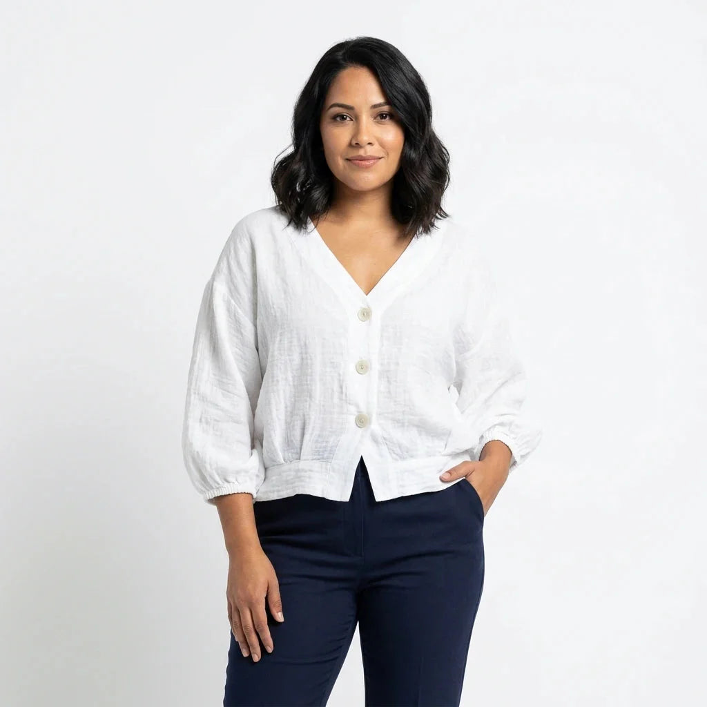 Dahlia | Casual Linen Balloon Sleeve Blouse