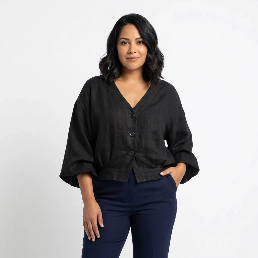 Dahlia | Casual Linen Balloon Sleeve Blouse