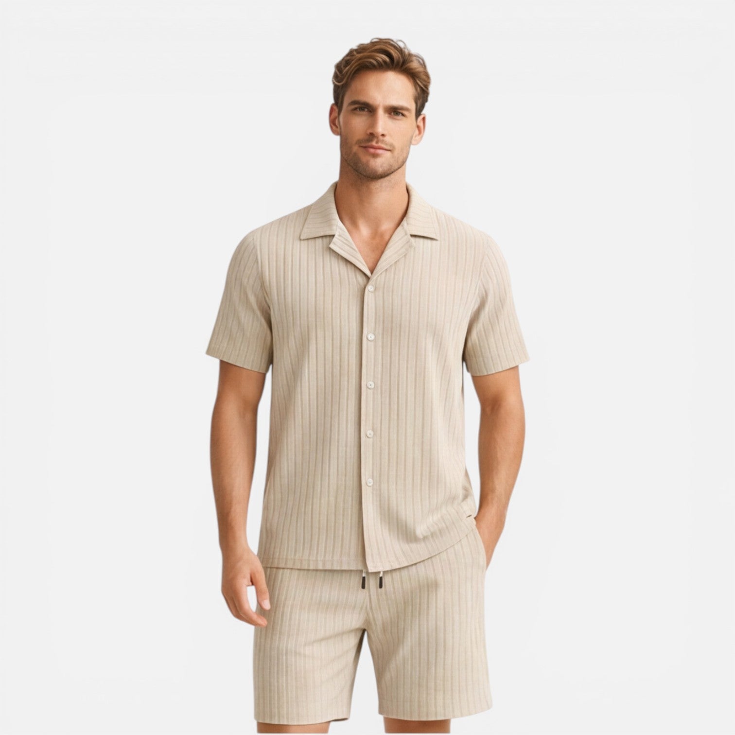 Caspian | Men's Two-Piece Set Ribbed Knit Short Sleeve