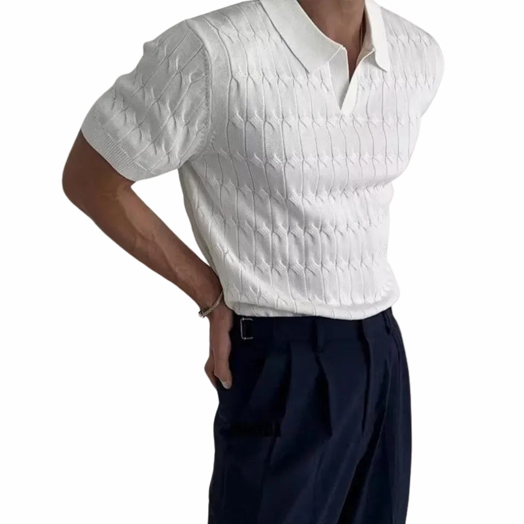 Men’s Short Sleeve Polo Shirt with Textured Pattern