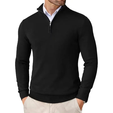Men's Classic Half-Zip Sweater - Structured Oxford Design with Long Sleeves