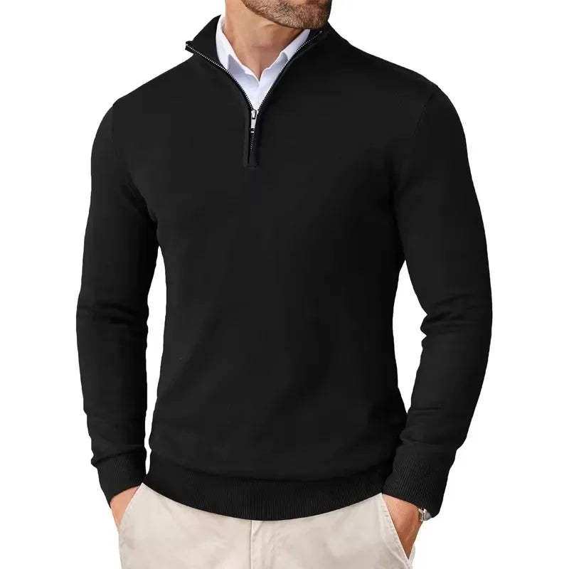 Men's Classic Half-Zip Sweater - Structured Oxford Design with Long Sleeves