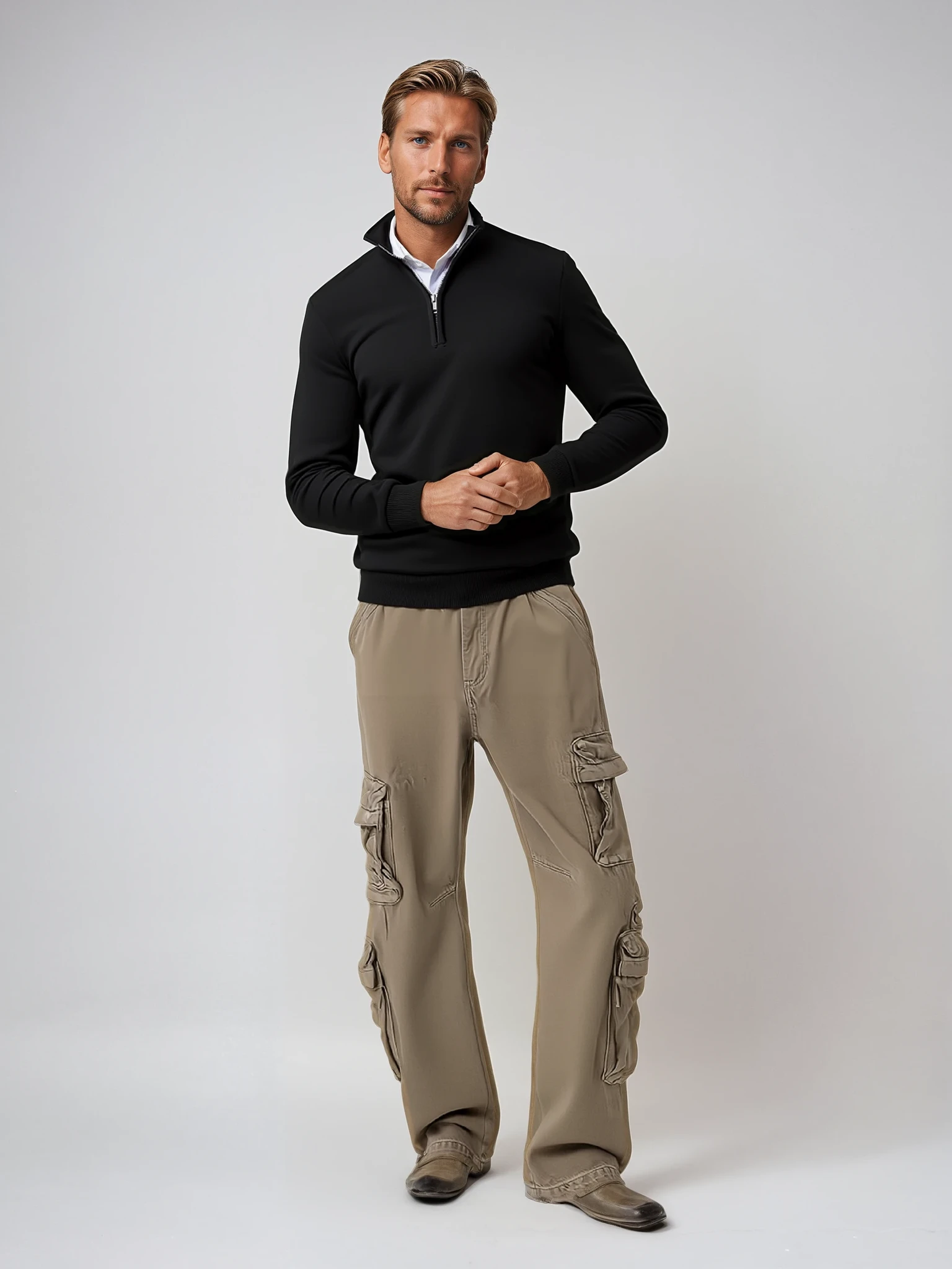 Men's Classic Half-Zip Sweater - Structured Oxford Design with Long Sleeves