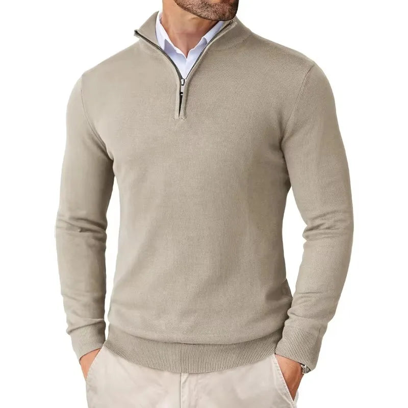 Men's Classic Half-Zip Sweater - Structured Oxford Design with Long Sleeves