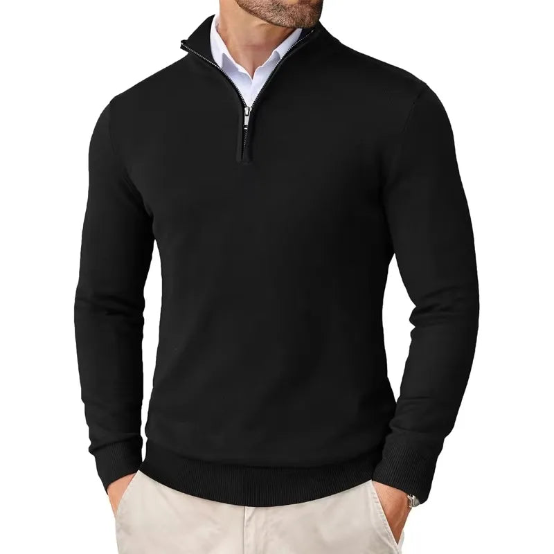 Men's Classic Half-Zip Sweater - Structured Oxford Design with Long Sleeves