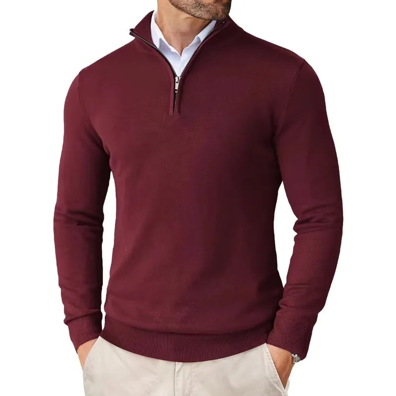 Men's Classic Half-Zip Sweater - Structured Oxford Design with Long Sleeves