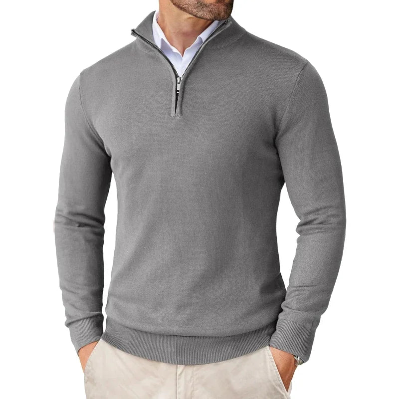 Men's Classic Half-Zip Sweater - Structured Oxford Design with Long Sleeves