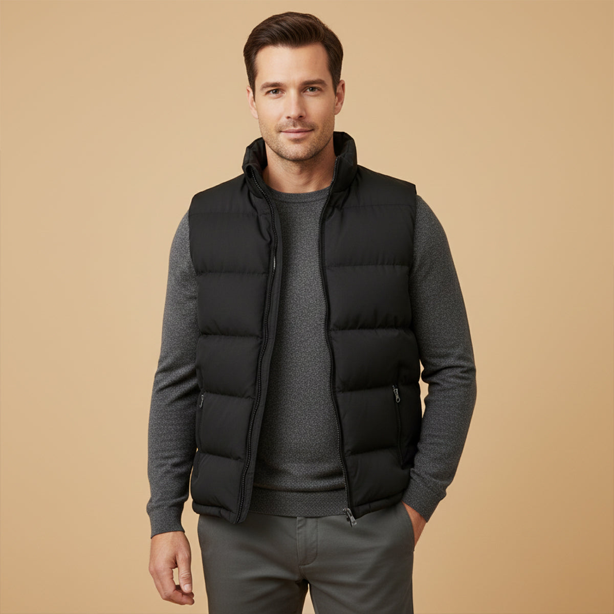 Men’s Padded Puffer Vest with High Neck and Zip Front