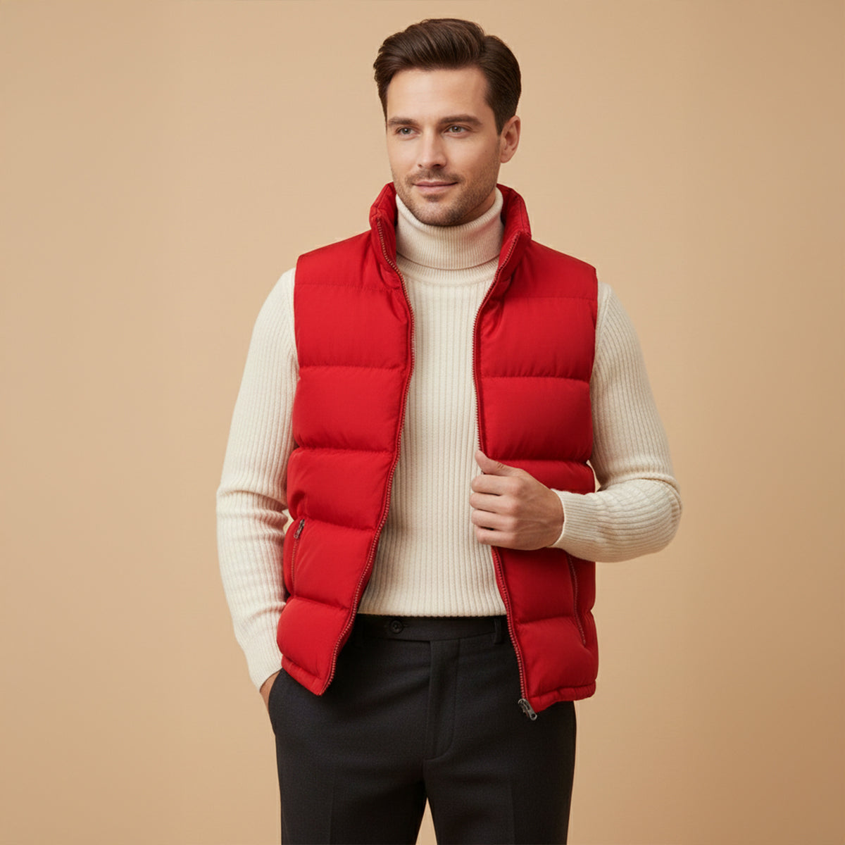 Men’s Padded Puffer Vest with High Neck and Zip Front
