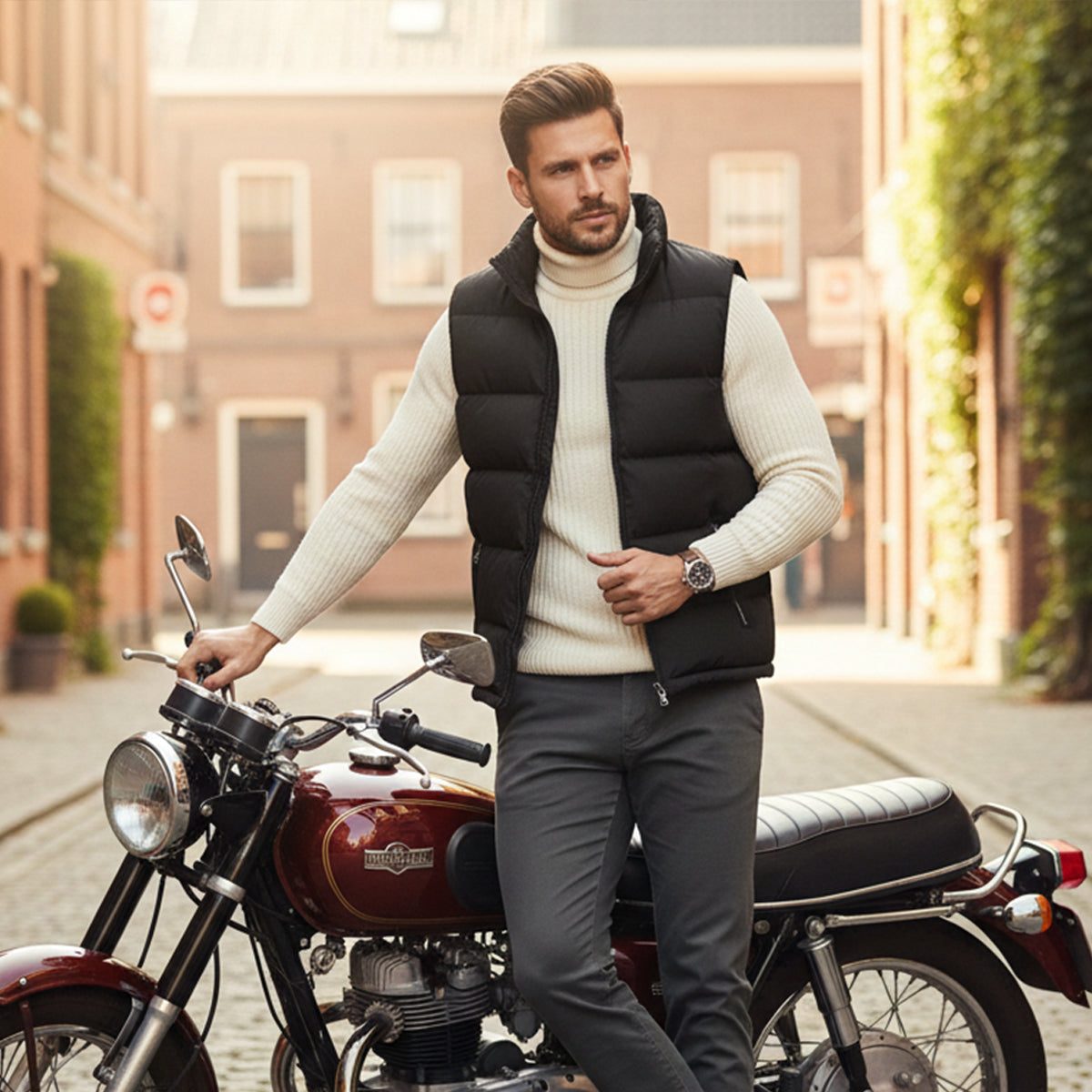 Men’s Padded Puffer Vest with High Neck and Zip Front