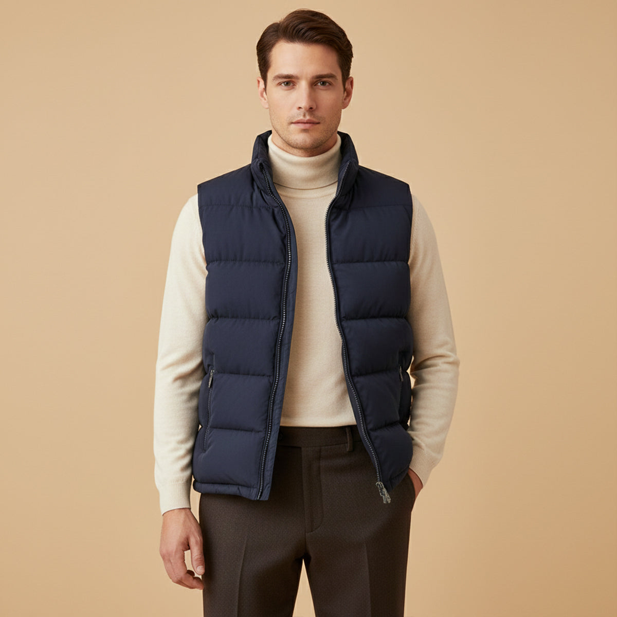 Men’s Padded Puffer Vest with High Neck and Zip Front
