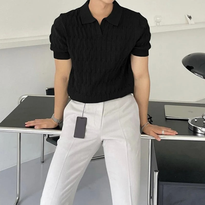 Men’s Short Sleeve Polo Shirt with Textured Pattern