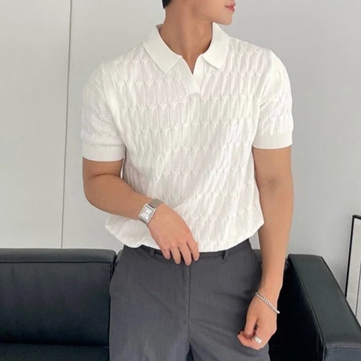 Men’s Short Sleeve Polo Shirt with Textured Pattern