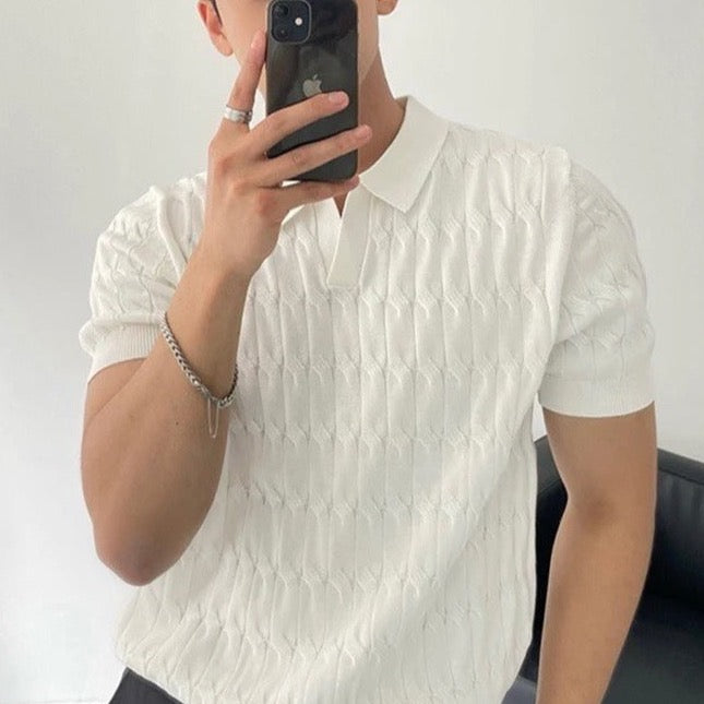 Men’s Short Sleeve Polo Shirt with Textured Pattern