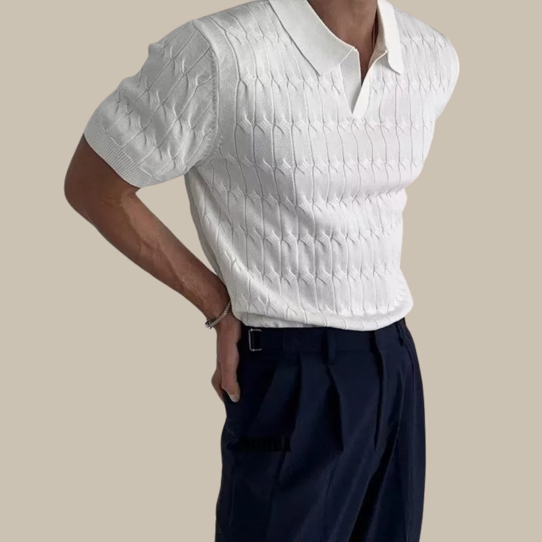 Men’s Short Sleeve Polo Shirt with Textured Pattern