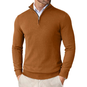 Men's Slim Fit Quarter Zip Sweater - Harrington Oxford Style with Stand Collar
