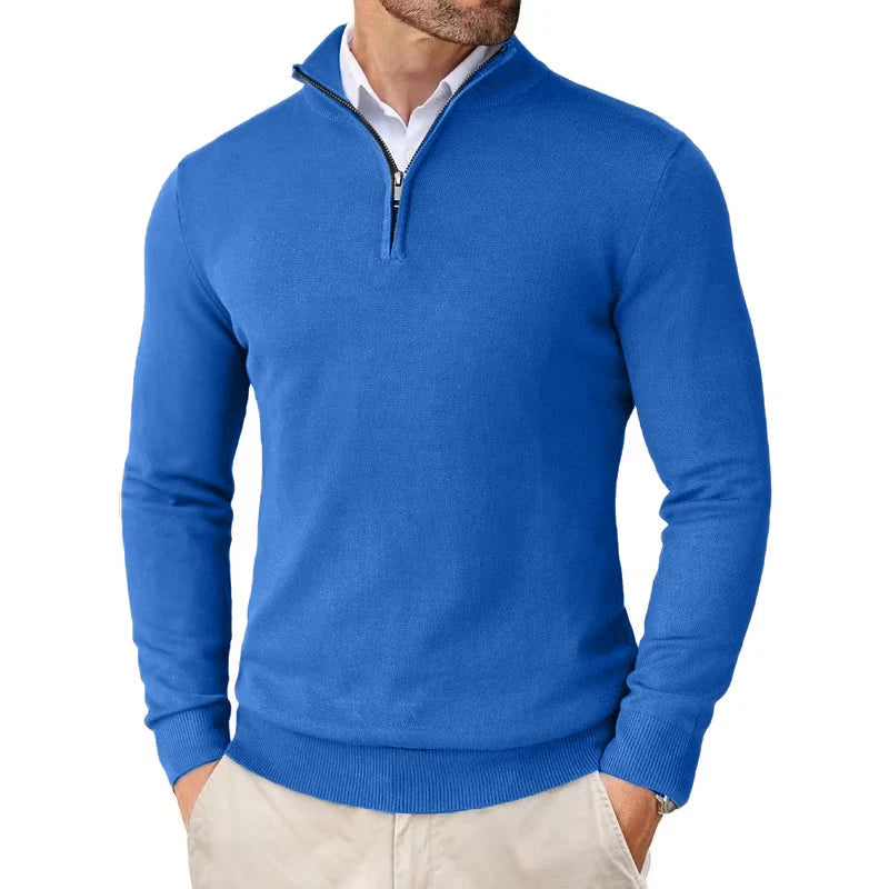 Men's Slim Fit Quarter Zip Sweater - Harrington Oxford Style with Stand Collar