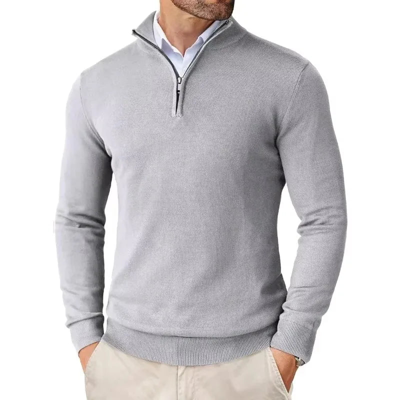 Men's Slim Fit Quarter Zip Sweater - Harrington Oxford Style with Stand Collar