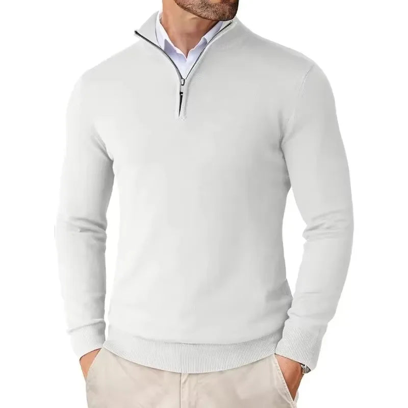 Men's Slim Fit Quarter Zip Sweater - Harrington Oxford Style with Stand Collar
