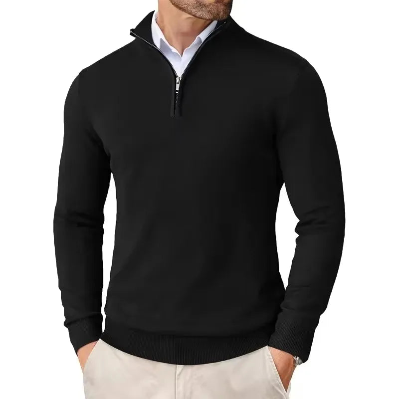 Men's Slim Fit Quarter Zip Sweater - Harrington Oxford Style with Stand Collar