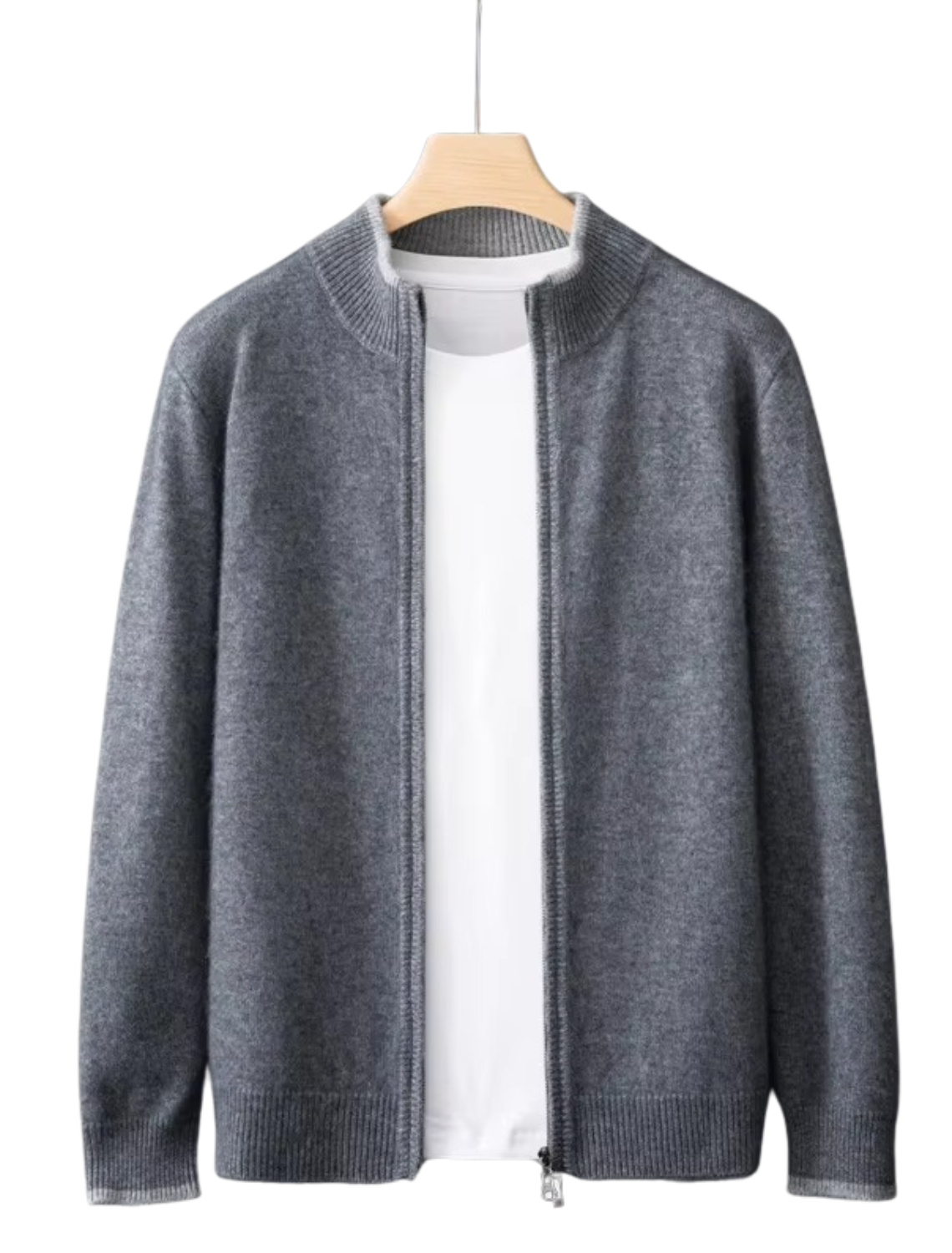 Men’s Zip Cardigan Sweater with Stand Collar and Relaxed Fit