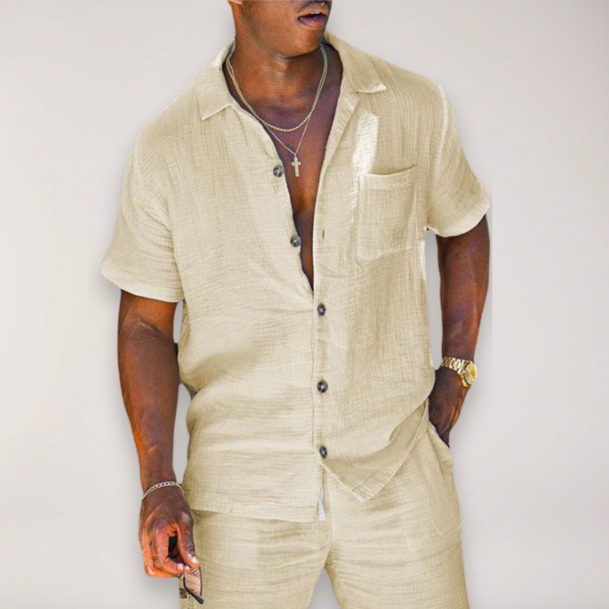 Raffael | Men's Casual Linen Short Sleeve Shirt & Shorts Set