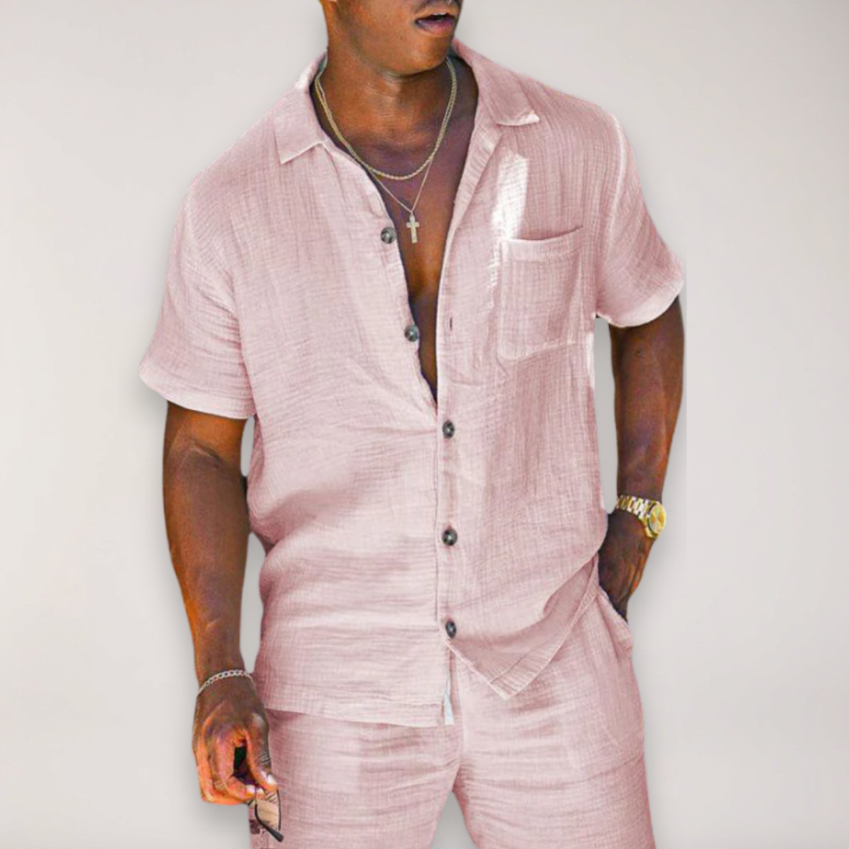 Raffael | Men's Casual Linen Short Sleeve Shirt & Shorts Set