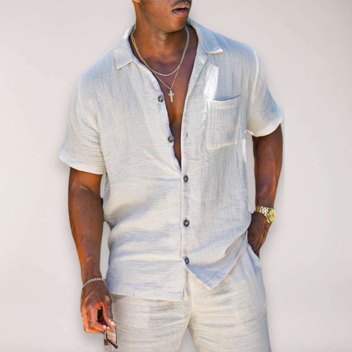 Raffael | Men's Casual Linen Short Sleeve Shirt & Shorts Set